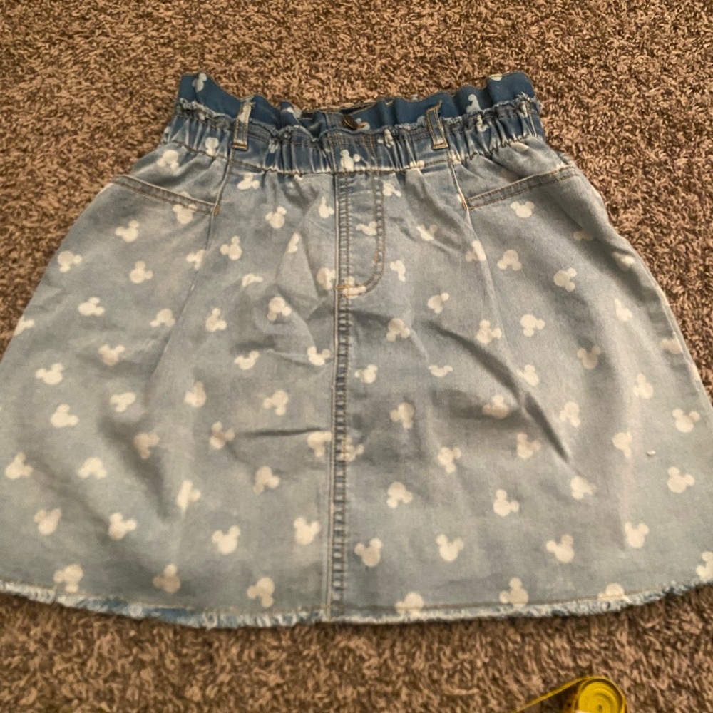 Disney Minnie Mouse Girls Denim Skirt Size 9/10 Blue Mickey Print